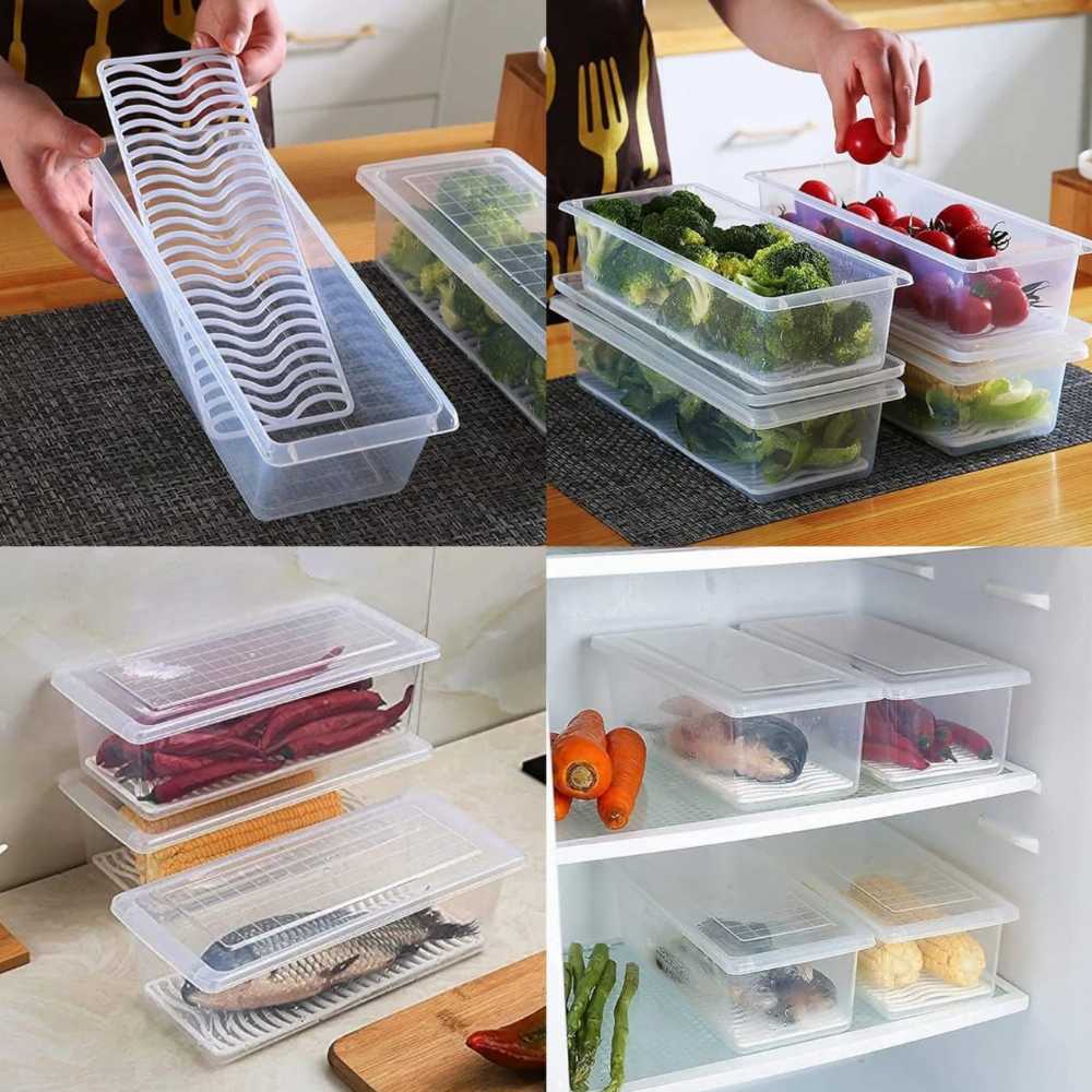 Meat Storage Container – Fresh-Keeping Box with Removable Drain Plate & Lid